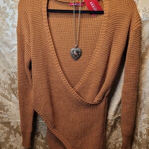 Guess Tan V-Neck Women Sweater